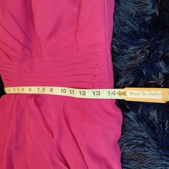 V Neck Midi Dress Chiffon Aline Pleat Lace Up Back In Pink - Picture 10 of 12